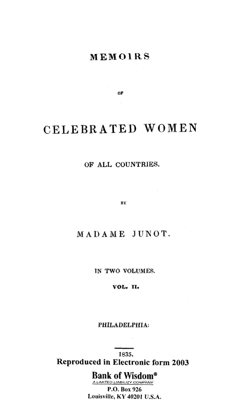 Memoirs of Celebrated Women, Vol. 2 of 2 Vols.